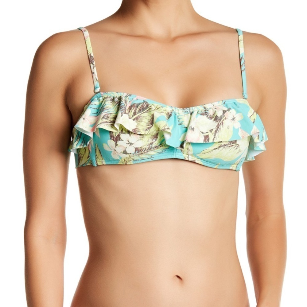Billabong Tropical Flower Print Ruffle Bikini Top